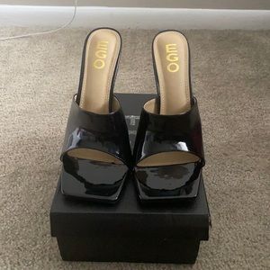 Black patent mule heels